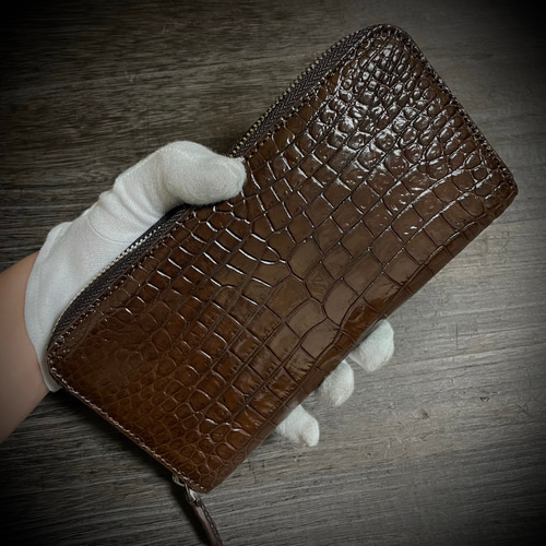 定番の長財布 クロコダイル 長財布 大容量 ブラウン メンズ カード12枚  
