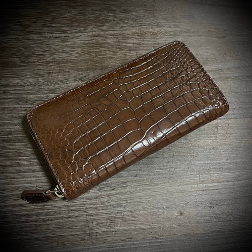 定番の長財布 クロコダイル 長財布 大容量 ブラウン メンズ カード12枚