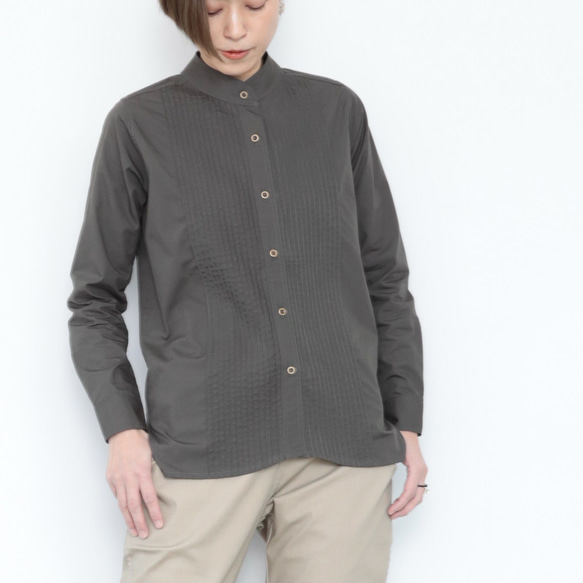 Pintuck band collar shirt / charcoal 6枚目の画像