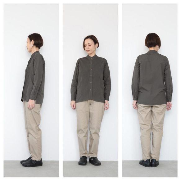 Pintuck band collar shirt / charcoal 5枚目の画像