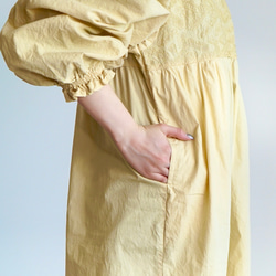 燈籠袖縮褶交換連衣裙/淺橙色/三河紡織 第7張的照片