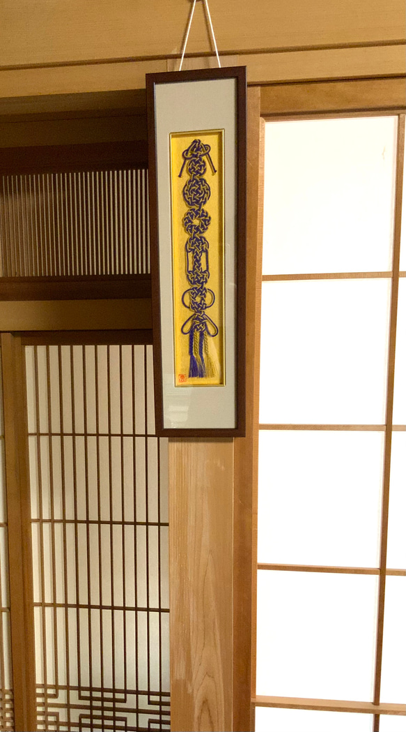 修多羅結び額　短冊　紫＆からし色 