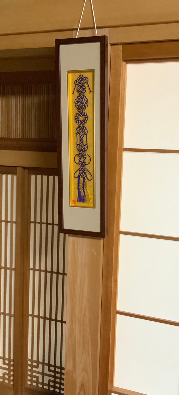 修多羅結び額　短冊　紫＆からし色 
