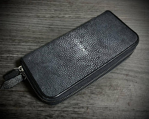 【新品】エイ革　スティングレーポリッシュ加工　長財布　ピンク