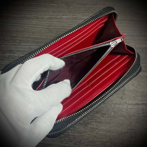 スティングレー 長財布 ポリッシュ加工 ウォレット レッド