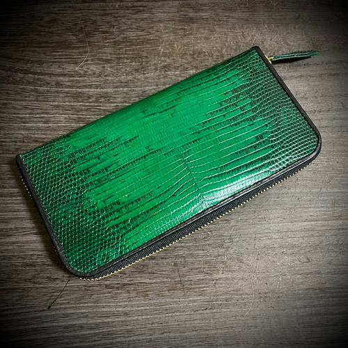 リザード 内装パイソン レザー メンズ財布 長財布 シャイニング加工