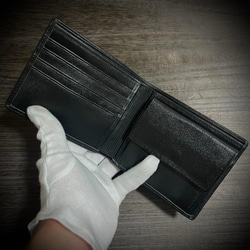 リザード メンズ財布 折財布 二つ折り シャイニング加工 本革 ブラック 黒 エキゾチックレザー 薄型 コンパクト 5枚目の画像