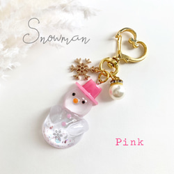 snowman＊キラキラ雪だるまキーホルダー PINK キーホルダー miasnow..y