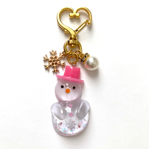 snowman＊キラキラ雪だるまキーホルダー PINK キーホルダー