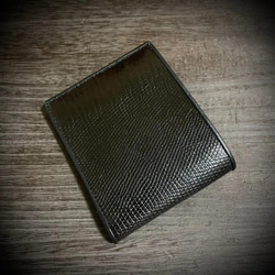 リザード メンズ財布 折財布 二つ折り シャイニング加工 本革 ブラウン 茶 エキゾチックレザー コンパクト 薄型 2枚目の画像