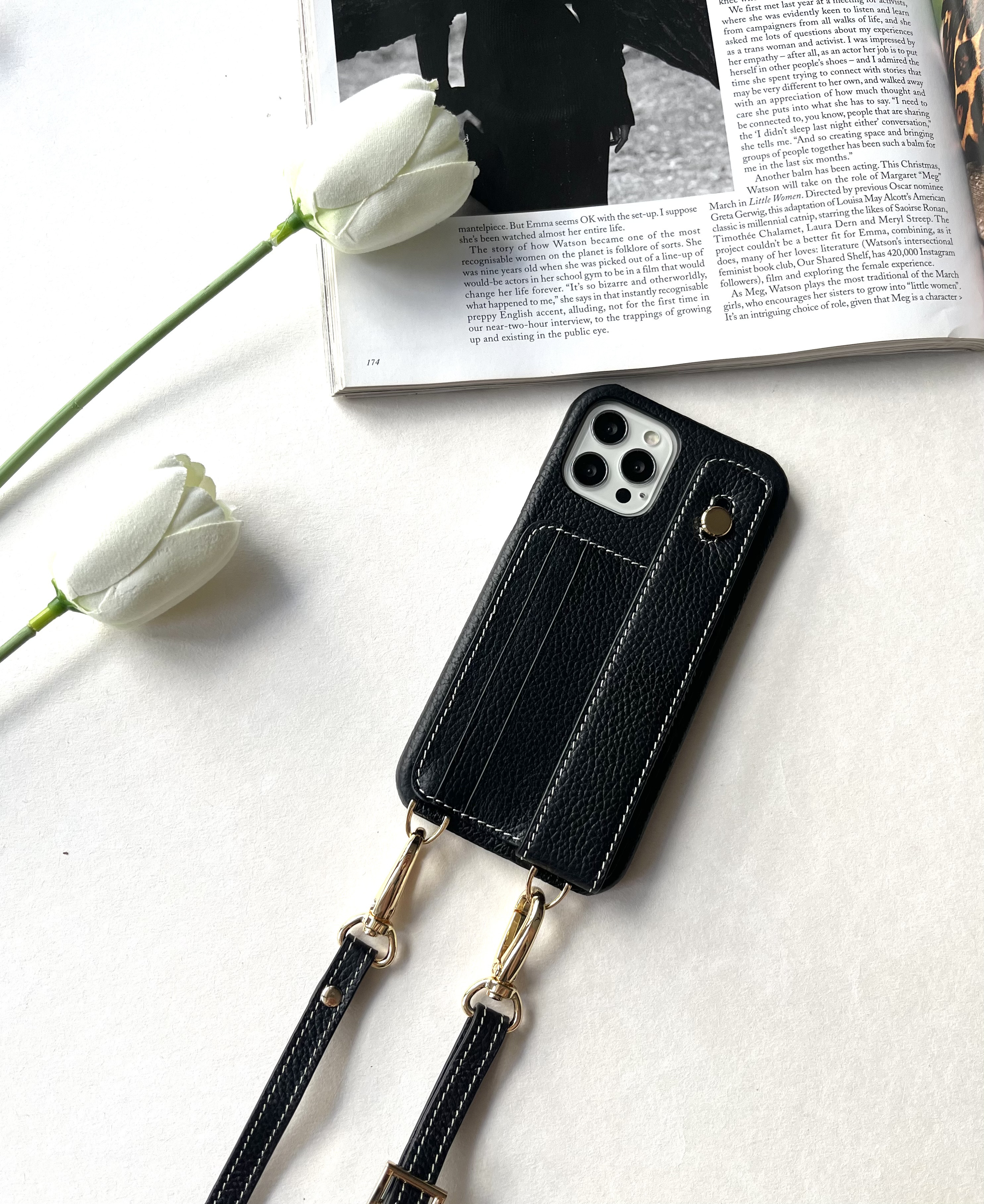 名入れ無料　スマホショルダー新調　本革　レザーiphoneケース    ブラック