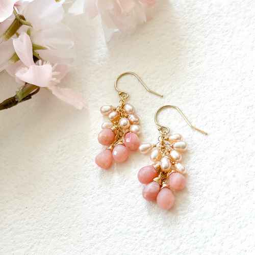 桜ピンク&プレシャスオパールのピアス他 14kgf