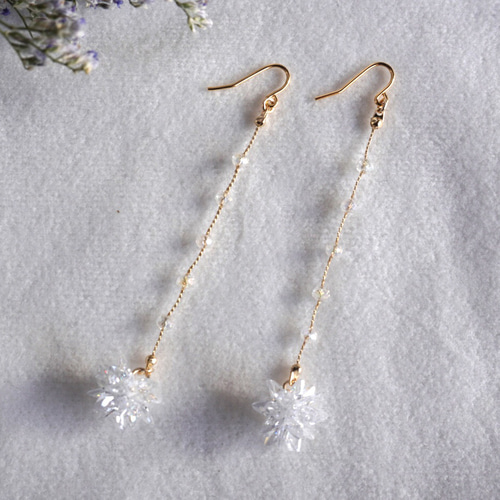 キュービックジルコニア ビーズボール ロングピアス ピアス（フック