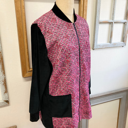 促銷價 ★ 時尚粗花呢 ❤️ 絲絨和粗花呢束腰夾克粉紅色黑色（無尺碼 M） 第6張的照片