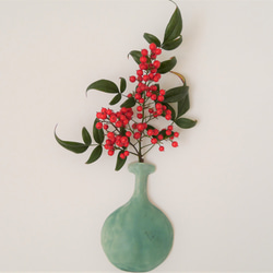 陶器 マグネット式壁掛け花瓶 翡翠色】グリーン 丸 贈り物 オリーブ 緑