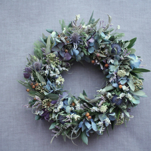 ドライフラワー　グリーンリース　紫陽花 秋色紫陽花のドライフラワーリース リース Florist lugna 通販
