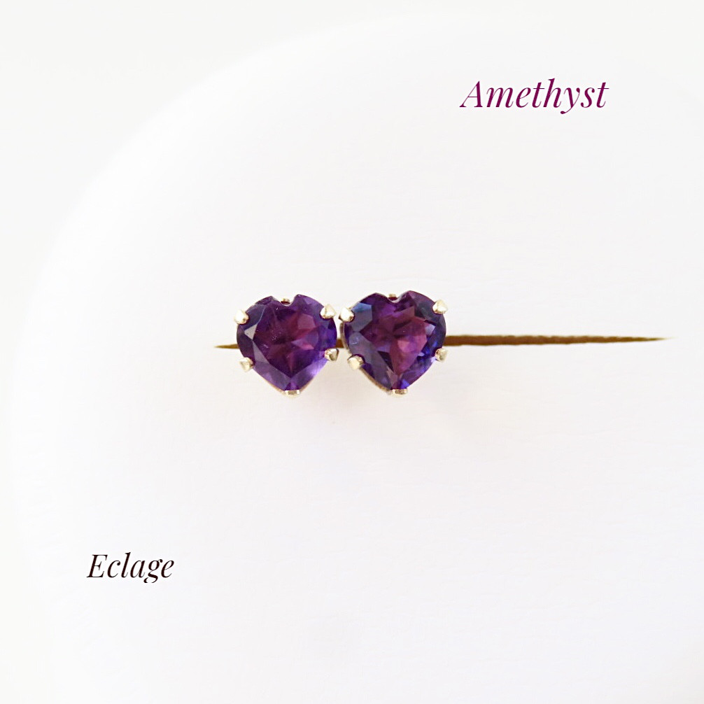 〈14kgf〉アメジストのハートピアス（5mm）