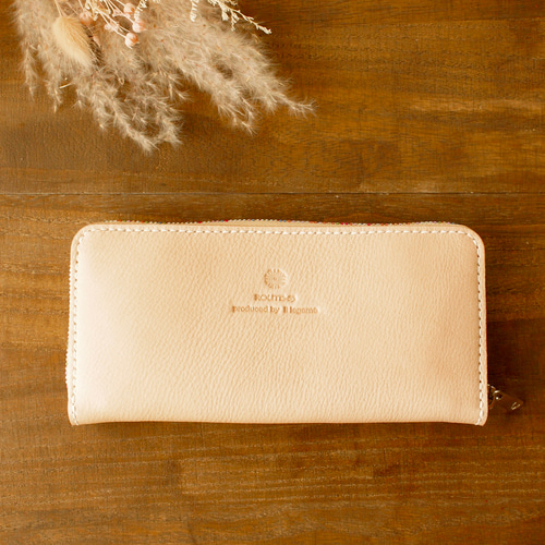 自然な風合いナチュラルベージュ 虹色ラウンドファスナー長財布 長財布