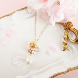 【再販】桜ビジューとパールのネックレス～Baby Pink～　桜/花/フラワー/ビジュー/パール/ビーズ/春 1枚目の画像