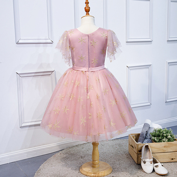 可愛い ハンドメイド 子供服 ロングドレス ピンク プリンセス