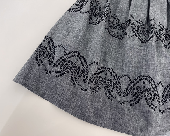ロングプリーツ刺繍スカート♪綿オックスフォードシャンブレー 8枚目の画像