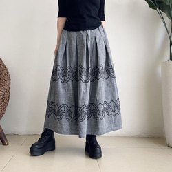ロングプリーツ刺繍スカート♪綿オックスフォードシャンブレー 2枚目の画像