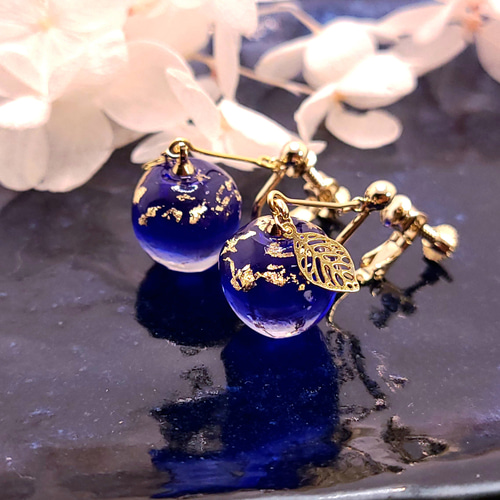 セット販売】金箔の青りんごネックレス&イヤリング(ピアス) 樹脂 