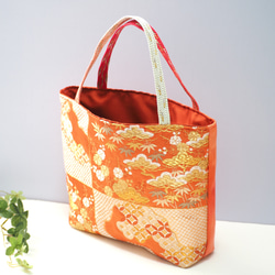 紬着物リメイクショルダーバック/オレンジの花 紬着物リメイクショルダーバック/オレンジの花 - ショルダー