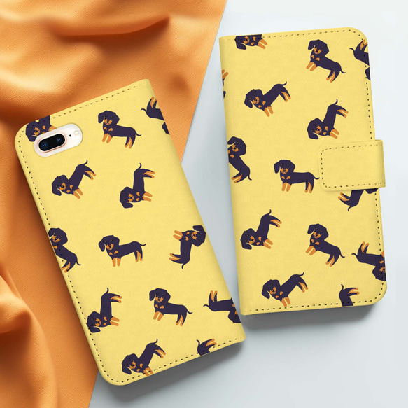 【 ダックスフンド パターン柄 】 手帳 スマホケース　犬　うちの子　プレゼント　iPhone & Android 4枚目の画像