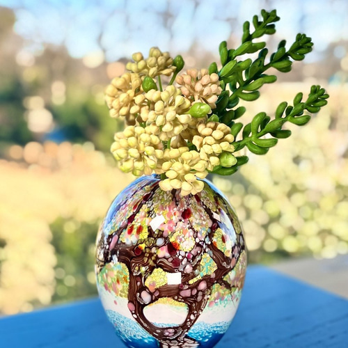 枝垂れ桜　ガラス工芸　花入れ　花びん　フラワーベース 枝垂れ桜 ガラス工芸 花入れ 花びん フラワーベース 七宝焼き | 飾皿