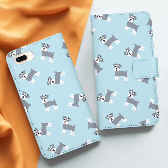 【 シュナウザー  パターン柄 】 手帳 スマホケース　犬　うちの子　プレゼント　iPhone & Android 4枚目の画像