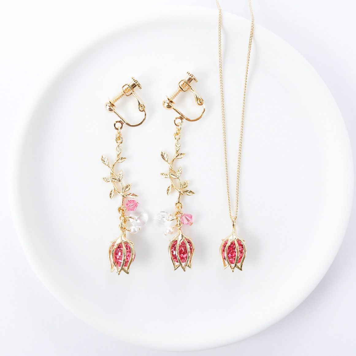 ピンクアメジストつぼみ着せ替えピアス/イヤリング