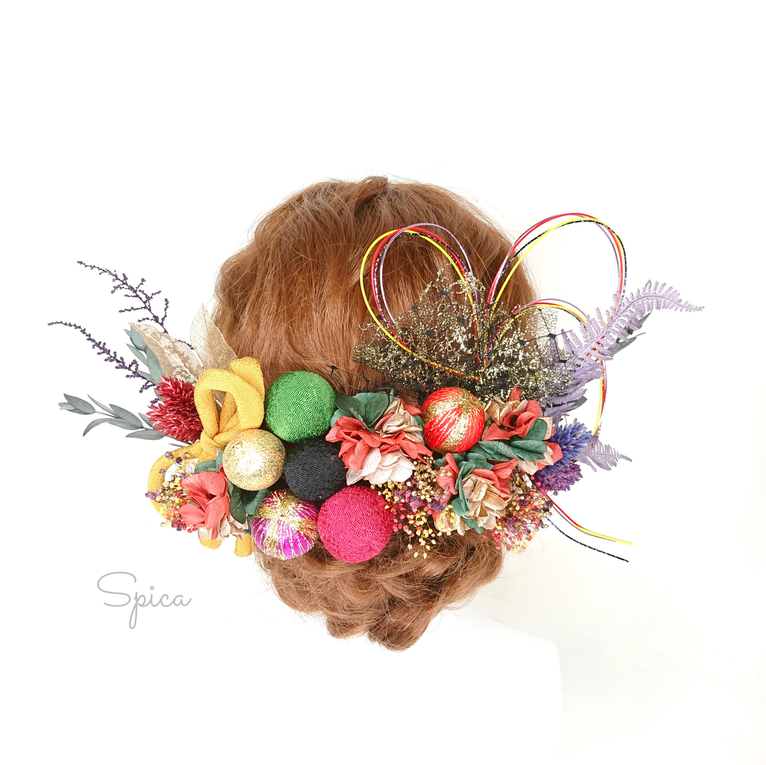 ちりめん和玉とちりめん丸紐とプリザーブドフラワー 和風 水引 卒業式 成人式 和装