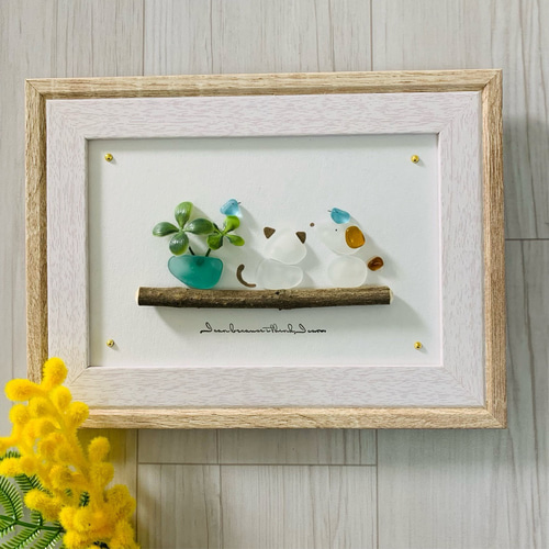 シーグラスアート 海の宝石 北欧 ガラス細工 インテリア雑貨 観葉植物