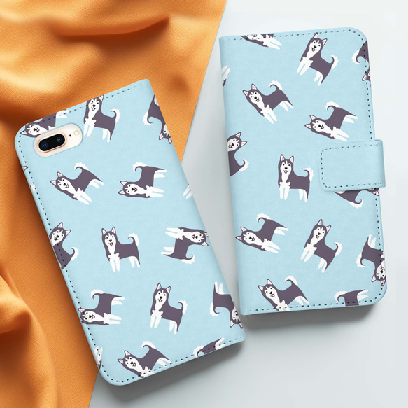 【 シベリアンハスキー パターン柄 】 手帳 スマホケース　犬　うちの子　プレゼント　iPhone & Android 4枚目の画像