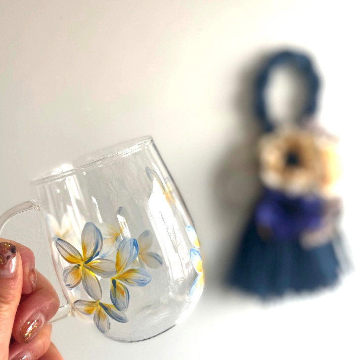 再販プルメリアデザイン【ガラスマグ】※電子レンジ＆食洗器対応商品
