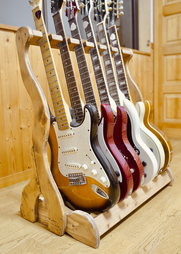 24時間以内に発送】手作り木工 木製ギタースタンド （古材） 6本掛け  