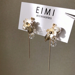 【EIMI】白銀フラワー×コットンパールビーズ 5枚目の画像
