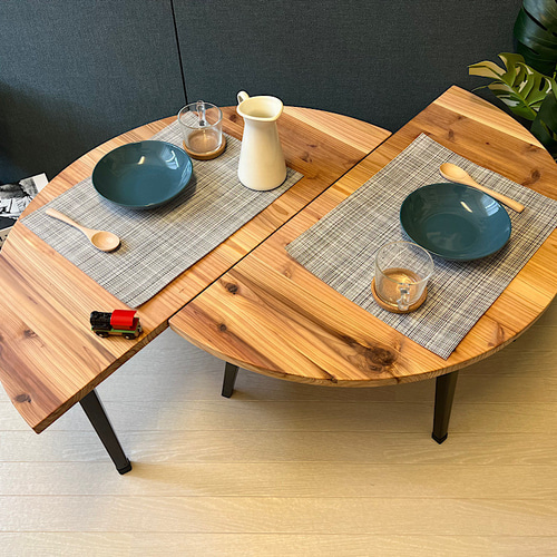 送料無料】 ローテーブル 丸形 90cm 杉 折りたたみ脚 ロー