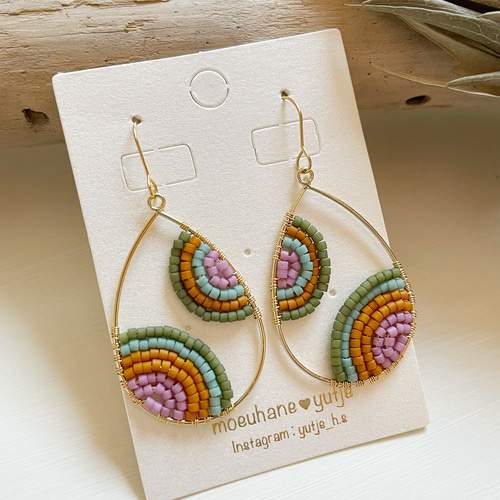 ボヘミアン 虹 カラフル ビーズ フープ ピアス/イヤリング ピアス 