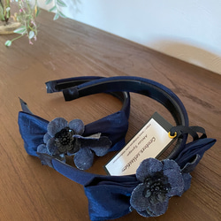 Denim blue flower headband 1枚目の画像