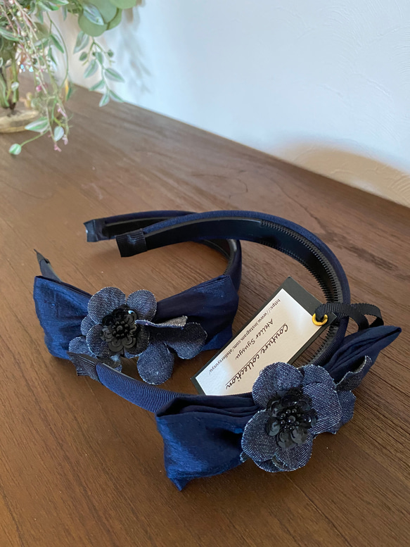 Denim blue flower headband 1枚目の画像