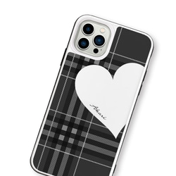 Big Heart♡タータンチェック 　強化ガラスケース　iPhoneケース 6枚目の画像