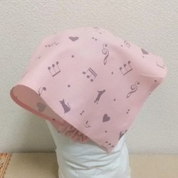 音符（ピンク）子供用三角巾　ゴム紐付 2枚目の画像