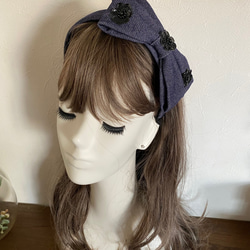 blue softdenim flower headband 3枚目の画像