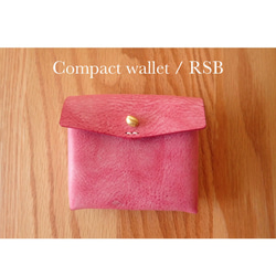 ◼︎Compact wallet/アラスカレザー/革財布/本革 ミニ財布/真鍮金具/ラズベリー/ピンク/ローズピンク 1枚目の画像