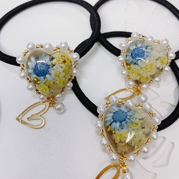 219 秋色✴コスモス✴ハート✴レジンヘアゴムキーホルダーブローチ 219