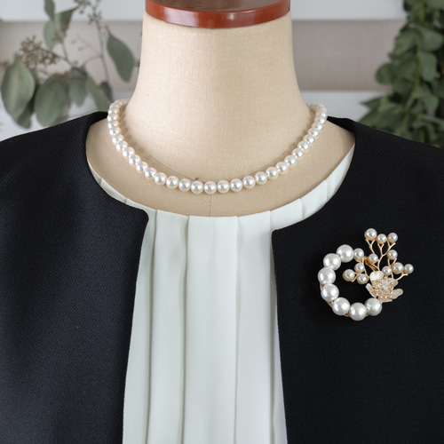 選べる！ピアスと貝パールネックレス、ブローチ3点セット 卒業式 入学