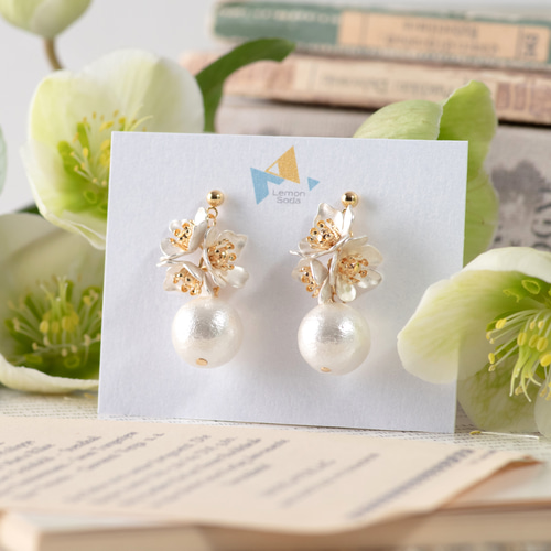 選べる！ピアスと貝パールネックレス、ブローチ3点セット 卒業式 入学