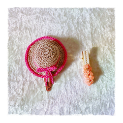 ミニ麦わら帽子風と小花のヘアピン（グリーン） ヘアピン clm_clz 通販